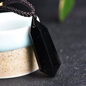 Natural Obsidian Hexagon Crystal Pendant Necklace